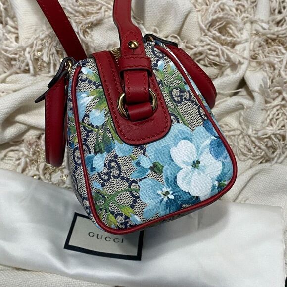 GUCCI GG Mini Blooms 2 Way Bag 546312 GG Supreme Brown/Red/Blue NEW - Picture 6 of 12